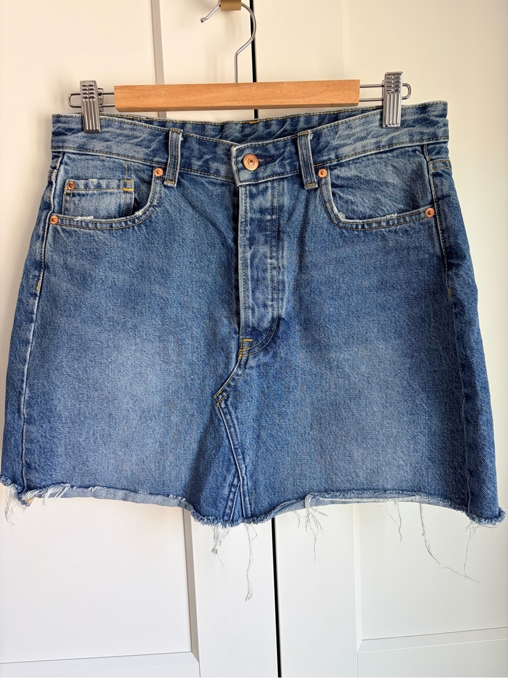 H&M Blue Denim Mini Skirt with Copper Buttons | 8